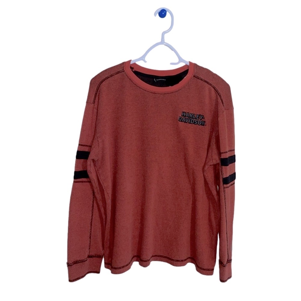 Harley Davidson Sweater Crewneck Embroidered Logo Orange GD on Back Size Medium